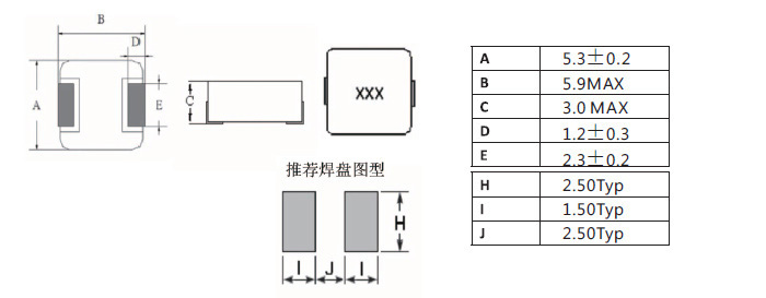 一體成型電感0530系列規格尺寸